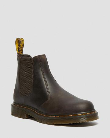 Dark / Brown Men's Dr Martens 2976 Slip Resistant Leather Work Boots | CA 648GSO